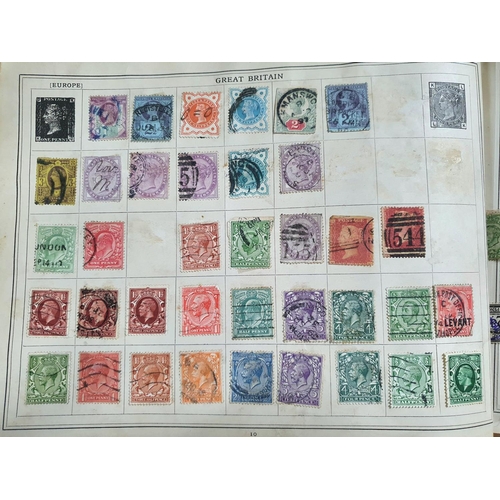 575 - Old blue Improved stamp album many 19thC and early 20thC stamps from GB, Commonwealth and the world ... 