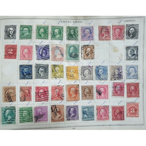 575 - Old blue Improved stamp album many 19thC and early 20thC stamps from GB, Commonwealth and the world ... 