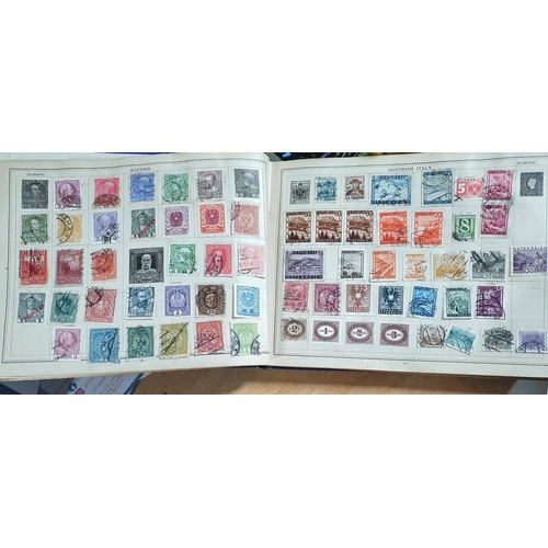 575 - Old blue Improved stamp album many 19thC and early 20thC stamps from GB, Commonwealth and the world ... 