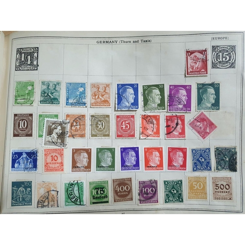 575 - Old blue Improved stamp album many 19thC and early 20thC stamps from GB, Commonwealth and the world ... 