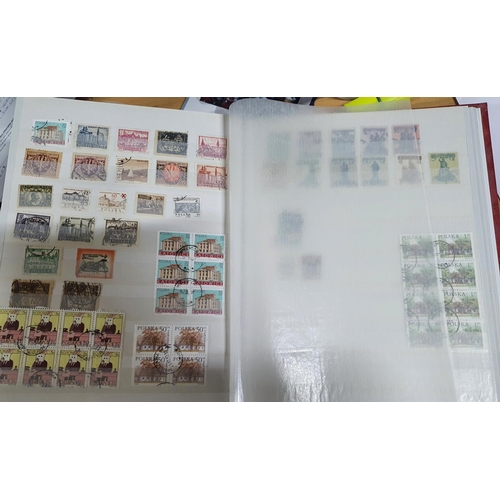 597 - Two red stock albums, one containing a large quantity of used 20thC Czechoslovakia and Sri Lanka, th... 