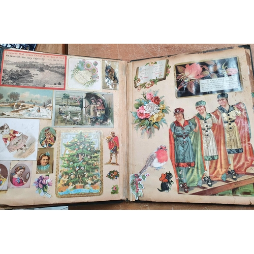 354 - Late Victorian/ early Edwardian green scrap album containing a large quantity of colourful scraps (Q... 