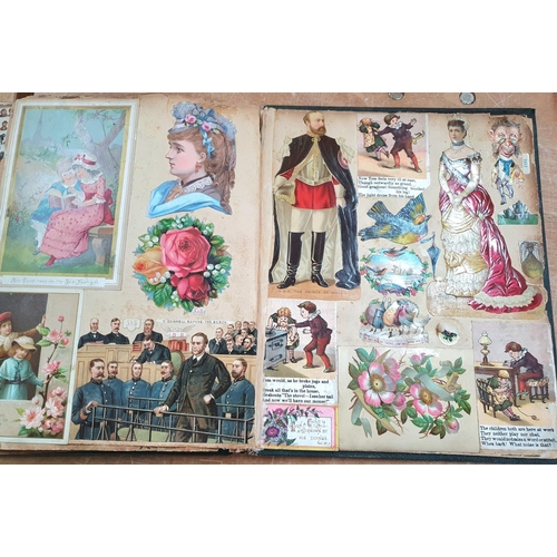 354 - Late Victorian/ early Edwardian green scrap album containing a large quantity of colourful scraps (Q... 