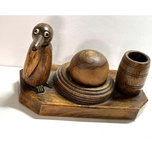 385 - Edwardian wooden desk-top tidy in the form of a Penguin