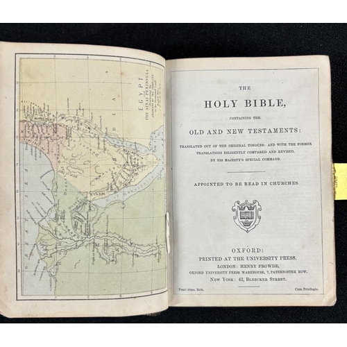 405 - Small Victorian Holy Bible for King James in fine black leather cover and brass clasp