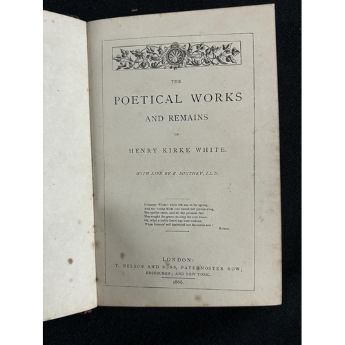 464 - Kirke Whites Poetical Works 1866 in finely tooled, original red leather cover