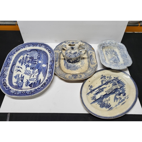 520 - Victorian blue and white meat plates etc (Qty)