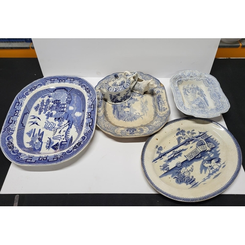 520 - Victorian blue and white meat plates etc (Qty)