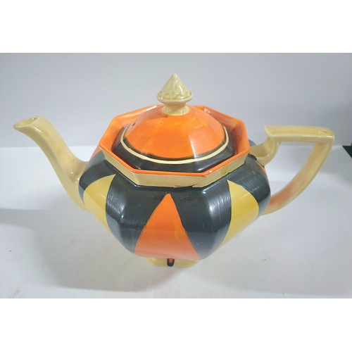 522 - Clarice Cliff, Bizarre hand painted geometric design tea pot, circa 1930