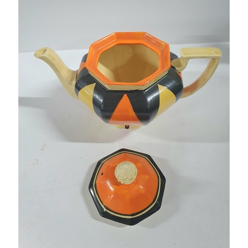 522 - Clarice Cliff, Bizarre hand painted geometric design tea pot, circa 1930