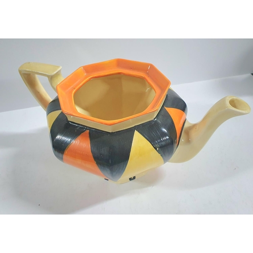 522 - Clarice Cliff, Bizarre hand painted geometric design tea pot, circa 1930