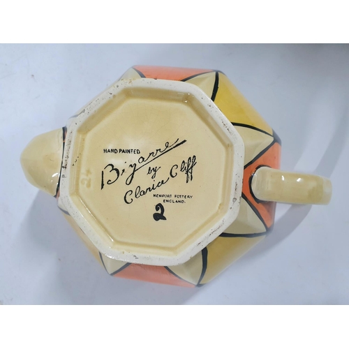 522 - Clarice Cliff, Bizarre hand painted geometric design tea pot, circa 1930