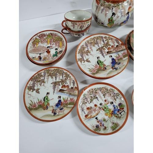 525 - Antique Japanese hand painted eggshell porcelain tea set (Qty)