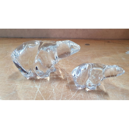 538 - Hadeland Norway clear glass Polar Bear & Cub paperweight figurines (2),

Both signed