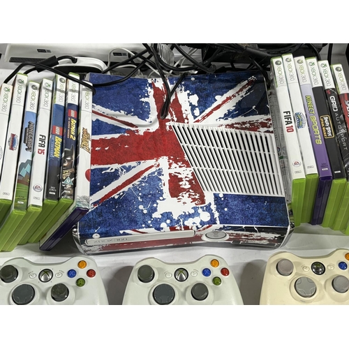 483 - Union Jack Xbox 360 with 3 pads and games