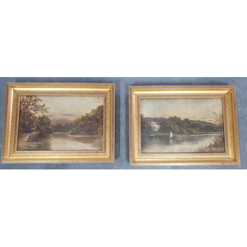 146 - J. Lewis (1852-1942) pair of c1900 oil on canvas paintings, probably depicting Thames scenes in matc... 