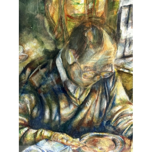 397 - Pastel of old man eating, indistinctly signed 1994, framed and glazed