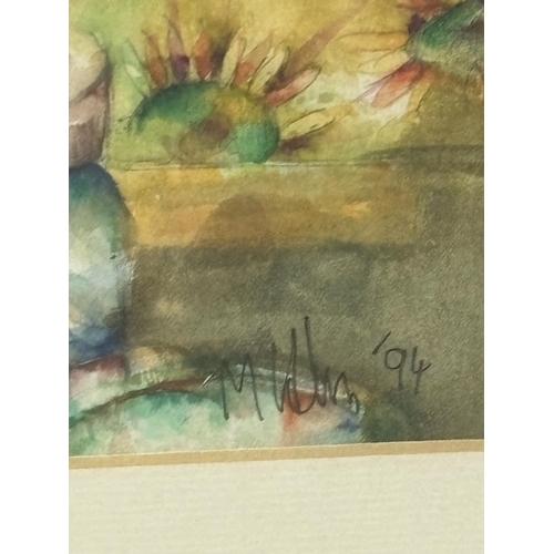 397 - Pastel of old man eating, indistinctly signed 1994, framed and glazed