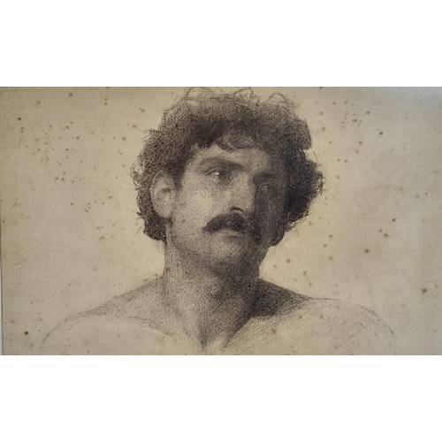 195 - Unsigned old master graphite sketch of a mustached man, probably 19thC, framed