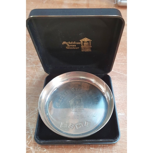 2 - Birmingham 1970 silver boxed pin dish engraved for the Market Cross House, Windsor, with original 19... 