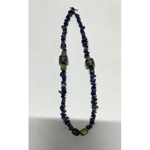 43 - Lapis Lazuli necklace circular pendent on rope necklace together with a Lapis chip bangle (2)