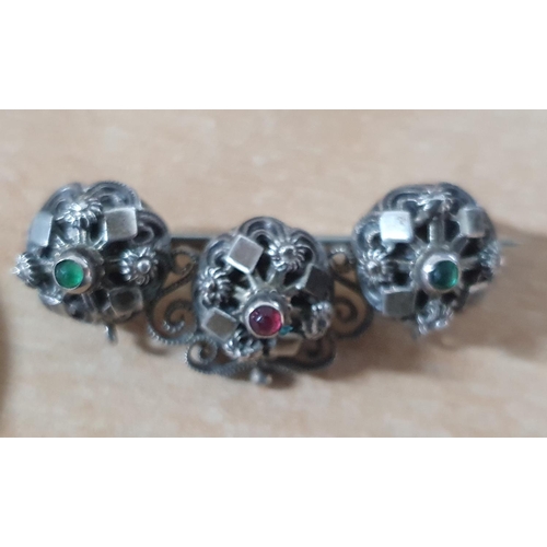 50 - Stunning antique German silver brooch inset with 3 small semi-prescious stones together with another... 