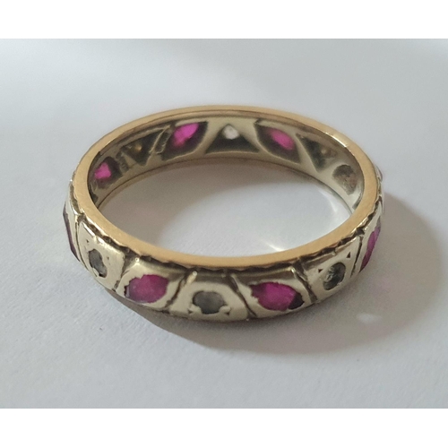 54 - Fully hall-marked 9ct white gold eternity ring with ruby and other semi-precious stones,

2.8 grams ... 