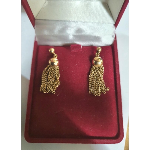 56 - Fully Hall-marked 9ct yellow gold fancy chain-drop earrings,

3.8 grams