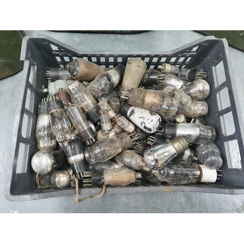 134 - Three vintage petrol canisters together with a box of old valves (4)