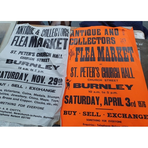 135 - Quantity of vintage Fleamarket and other antiques related posters, old ordnance survey maps and anti... 