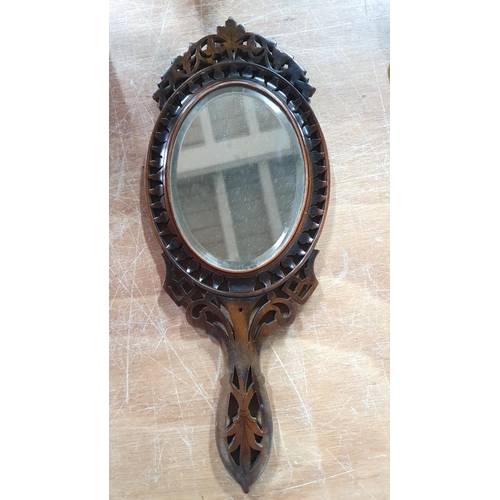 136 - Victorian inlaid fretwork hand mirror