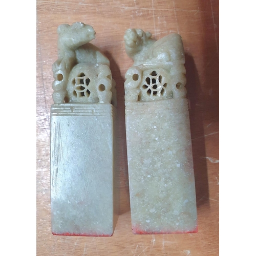 143 - Two modern carved hardstone seals in boxes, one says 