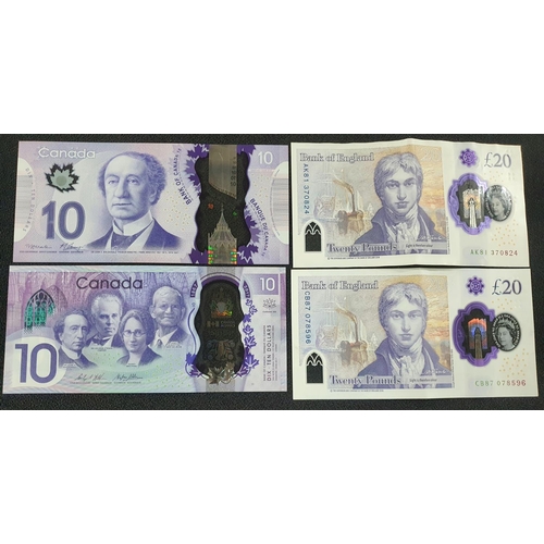 169 - Limited-edition $10 bill for Canada 150 years (uncirculated) together with a 2013 $10 Canadian note ... 