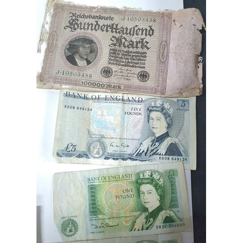 209 - Quantity of old British, European and world bank notes, mainly mid 20thC together with a vintage lea... 