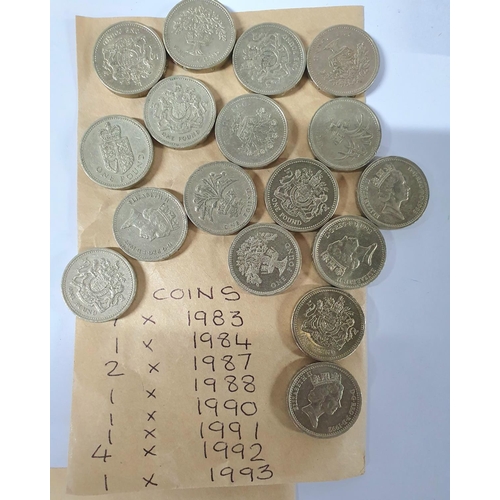 210 - Good collection of modern British QEII coins to include 10 x £1 coins from the 1980s & 90s with poss... 