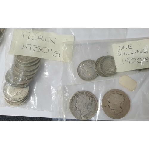 218 - Box full of mainly British 20thC coinage, mostly packaged up including a large quantity of 50% silve... 