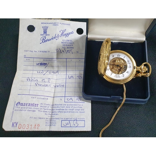 219 - Boxed 1980s gold metal AVIA 17 jewel hunter with etching to both front and back