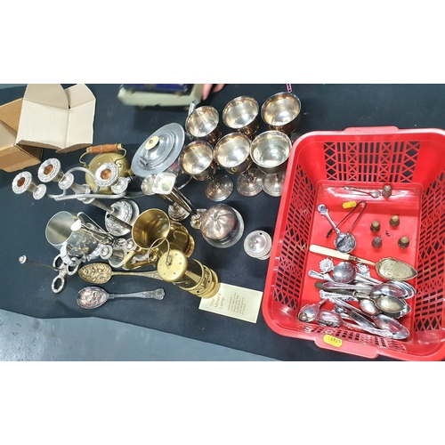 222 - Large quantity of good quality metalware including a miner lamp, six goblets, flatware etc (Qty)