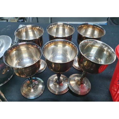 222 - Large quantity of good quality metalware including a miner lamp, six goblets, flatware etc (Qty)