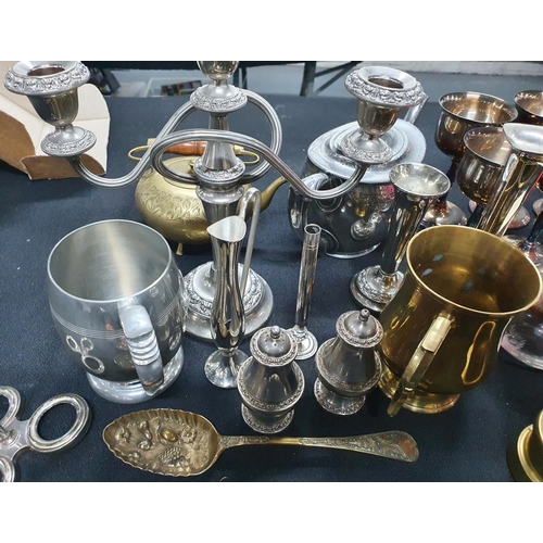 222 - Large quantity of good quality metalware including a miner lamp, six goblets, flatware etc (Qty)