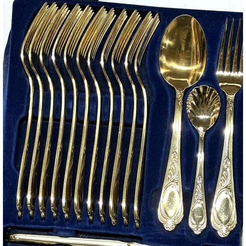 224 - Blue Solingham Germany gold plated cutlery set with 2 other small cutlery sets