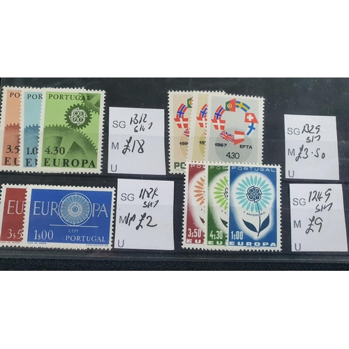 366A - Eleven small dealer cards containing Spain 1958 2 x mini-sheets 