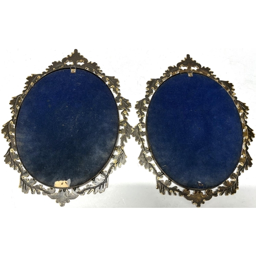 88 - 2 gold gilted metal frames with blue velvet backing