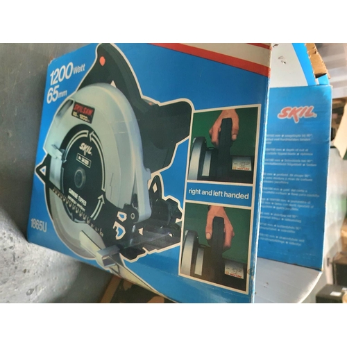 241 - Boxed Air compressor, aBlack & Decker jig saw and Skil circular saw (3) saw