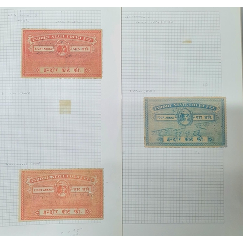 244 - Album containing a large quantity of Indian state of Indore court fee stamps mainly stamped off, som... 