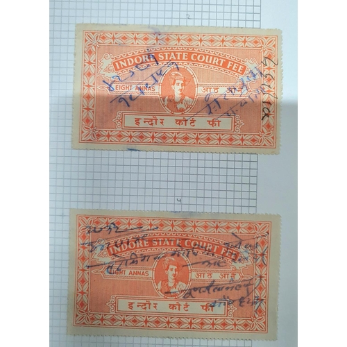 245 - Album containing a large quantity of Indian state of Indore court fee stamps mainly stamped off, som... 