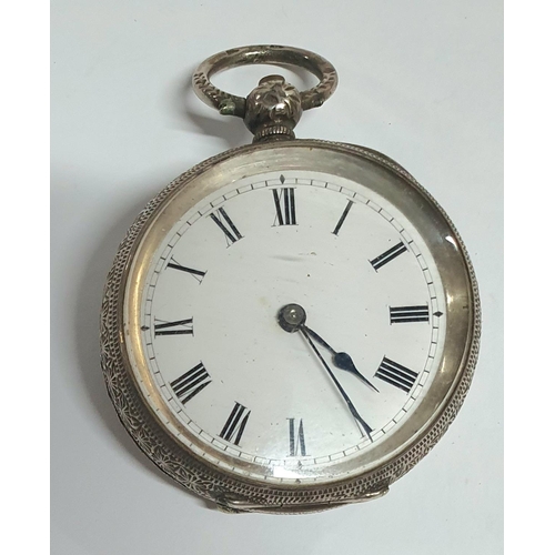 105 - Fine quality Victorian 935 silver pocket watch (probably German or Swiss) on its original turned woo... 