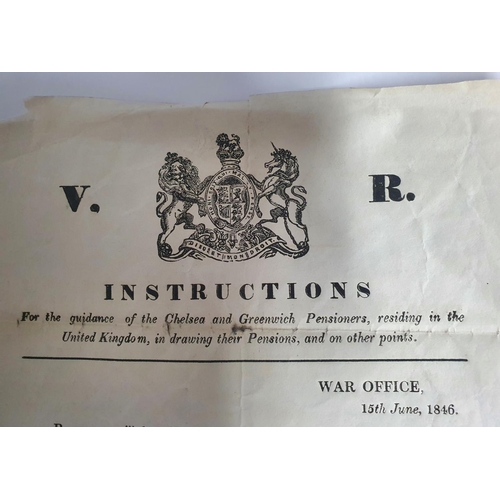 86 - Victorian poster relating to Chelsea pensioners and other ex-serviceman relating to their pensions w... 