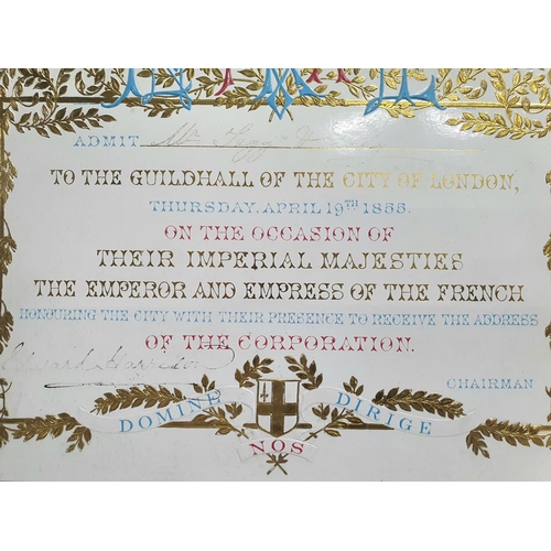 87 - Embossed invitation card dated April 19th 1855 for the visit to the Guildhall of the city of London ... 