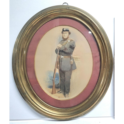 50 - Unsigned, small, mid 19thC full-length watercolour portrait of 